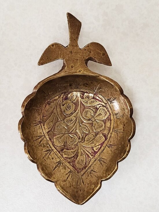 Original Antique Other - Antique Holy Water Spoon Solid Brass Rare Authentic Religious Collectible Italy